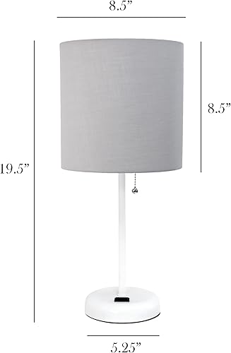 Miniatura 10 de Simple Designs LT2024-NAV-2PK Two Pack Brushed Steel Stick Table Desk Lamp Set with Charging Outlet and Drum Fabric Shade for Living Room, Hallway,