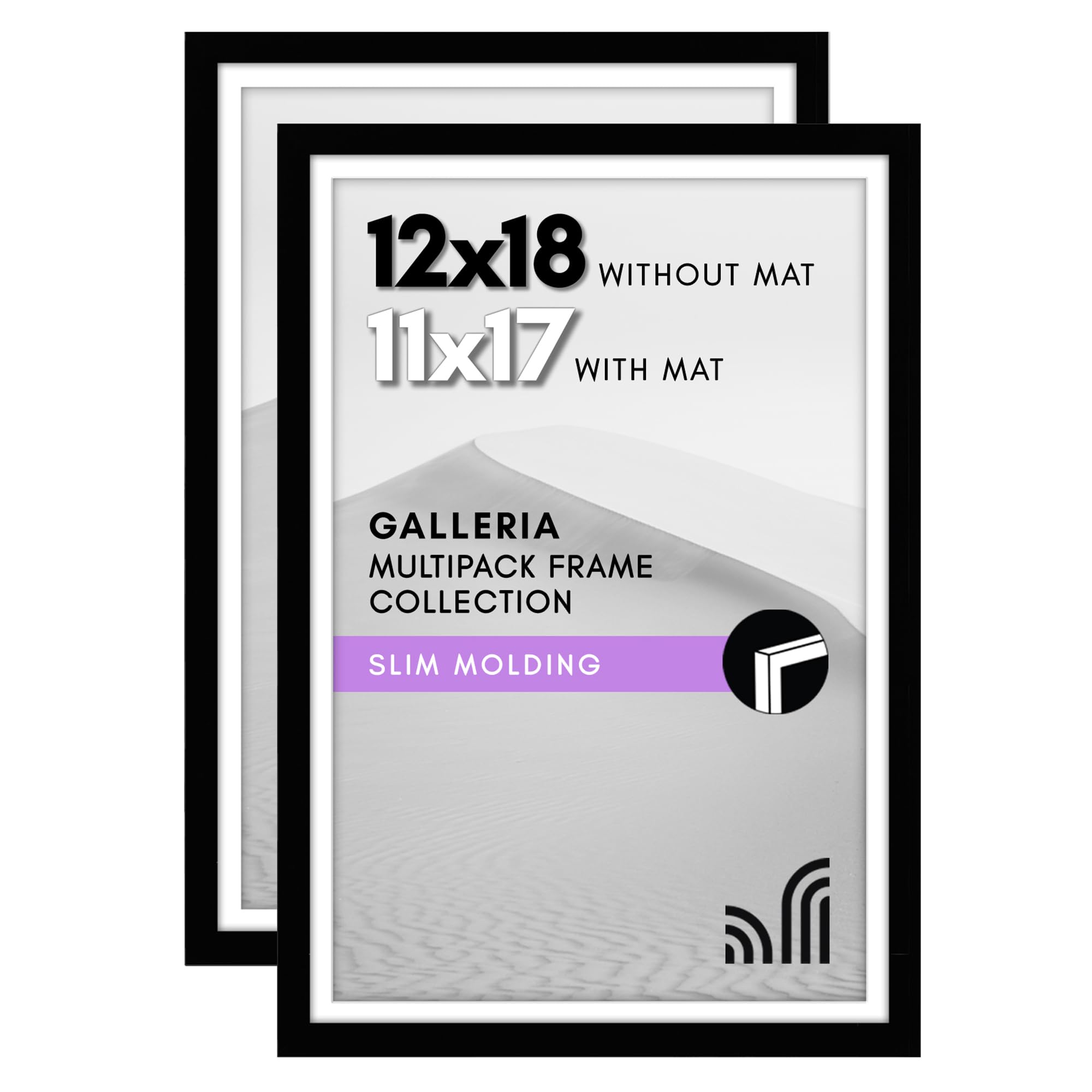 Americanflat Black 12X18 Poster Frame With Polished Plexiglass - Set Of 2 - Use As 11X17 Frame With Mat Or 12X18 Frame Without Mat - Galleria Collection - Gallery Wall Frame Set For Wall Display