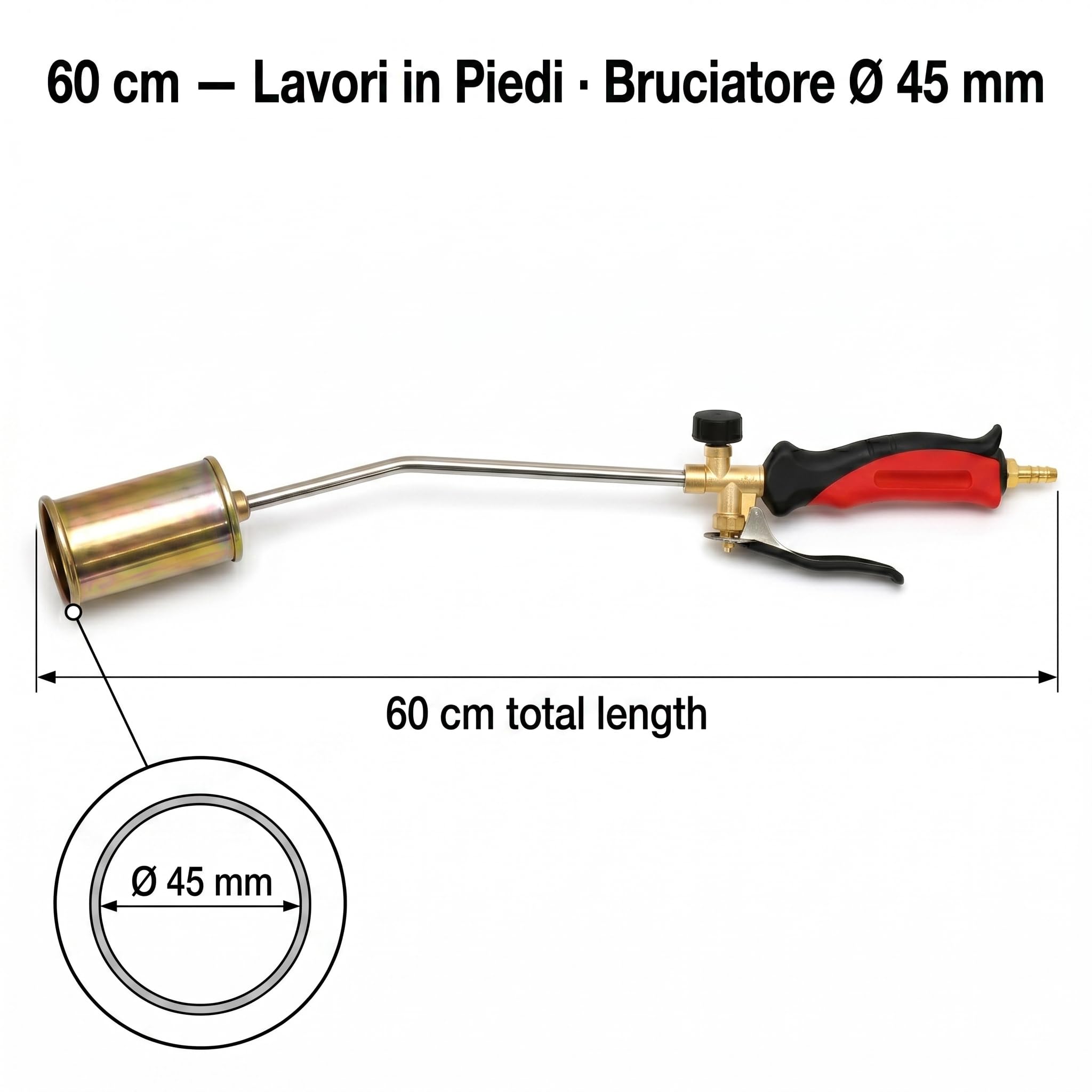 Lemag Cannello da Riscaldo a Gas con Leva 60 cm – Kit Completo con Chiave Tubo 2m e 2 Fascette – Bruciatore Ø45mm per Diserbo Termico Accensione e Sverniciatura – Cannello GPL | Made in Italy