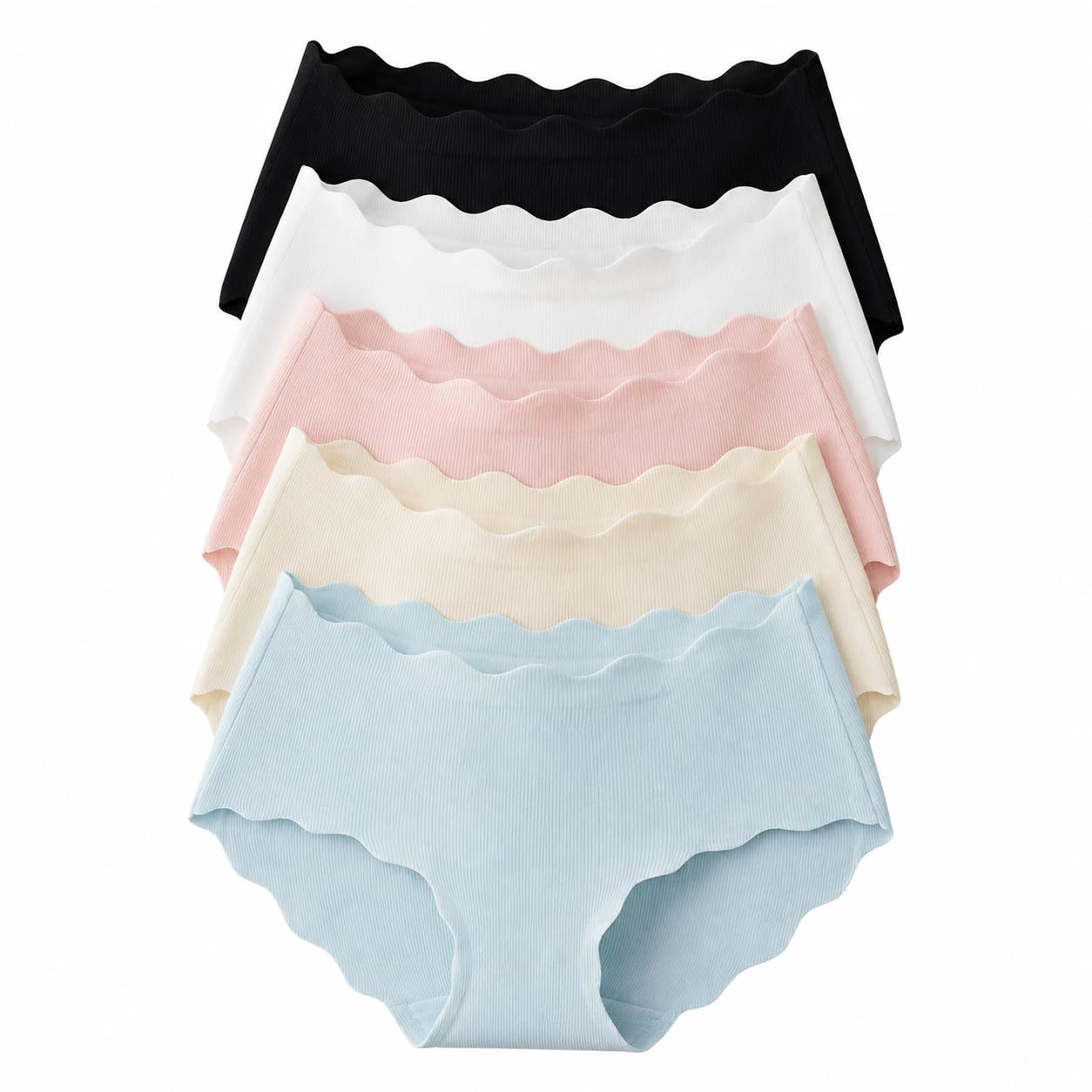 Aovanceo Women High Waist Panty - Soft Ribbed Stretch Fabric - Scalloped Wave Edge - Breathable Comfort Fit Briefs-image-36