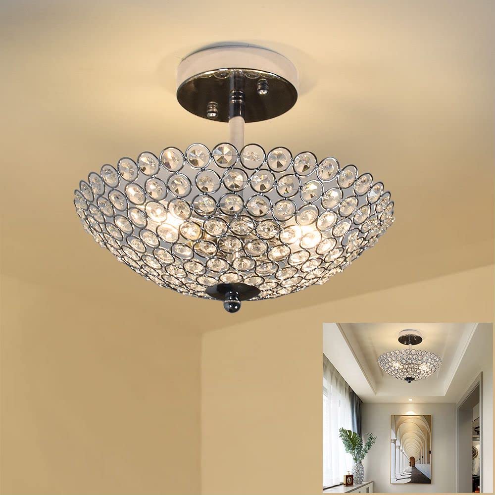 Lampadario Cristallo Moderno Depuley - 4 Luci Con Sospensioni - Per Soggiorno, Camera E Corridoio - Argento