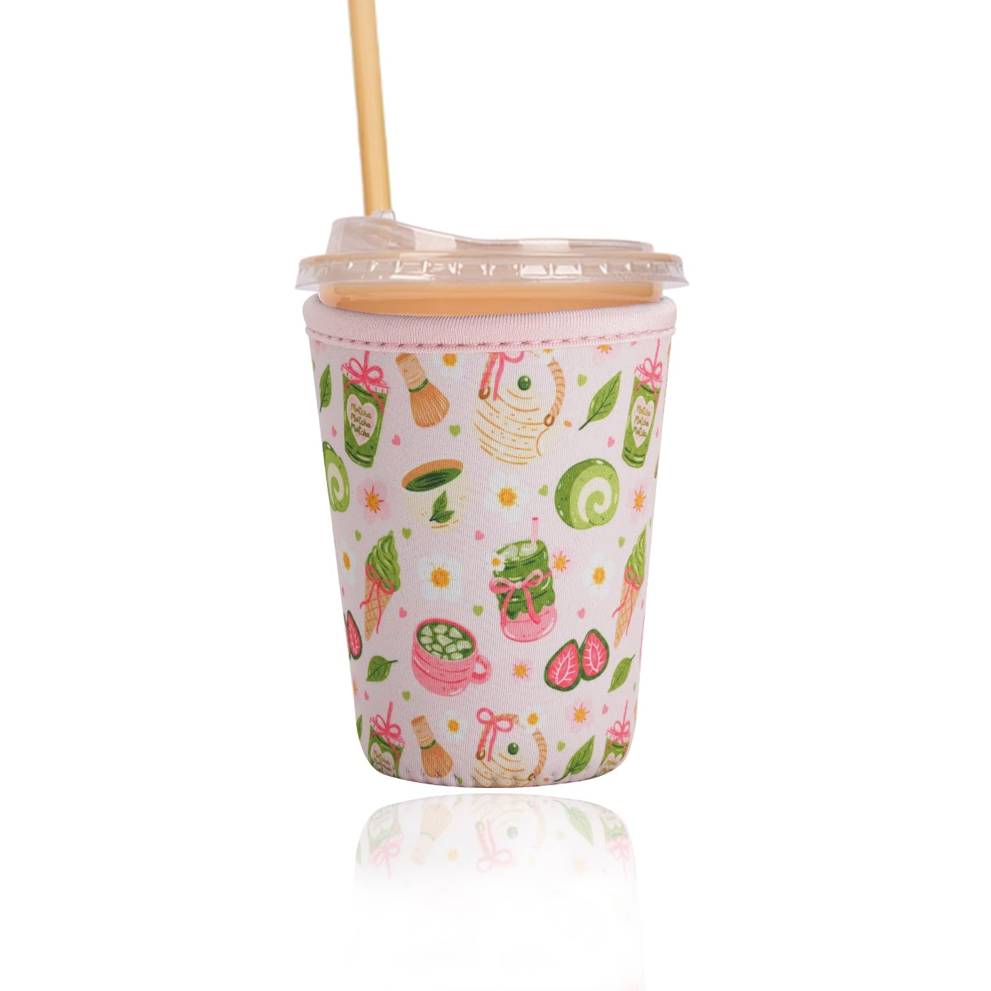 Reusable Insulated Sleeve for Iced Coffee Cup, Coffee Neoprene Sleeve for Cold &amp; Hot Drinks, Beverage Holder for Iced Coffee (Sweet Treats, Small: 16-18oz)