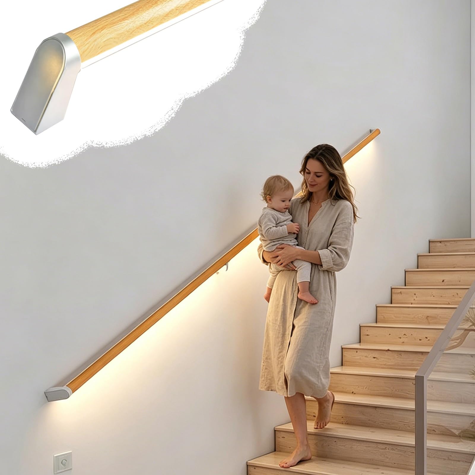 Rampe escalier haut de gamme métallique aspect bois à structure tubulaire