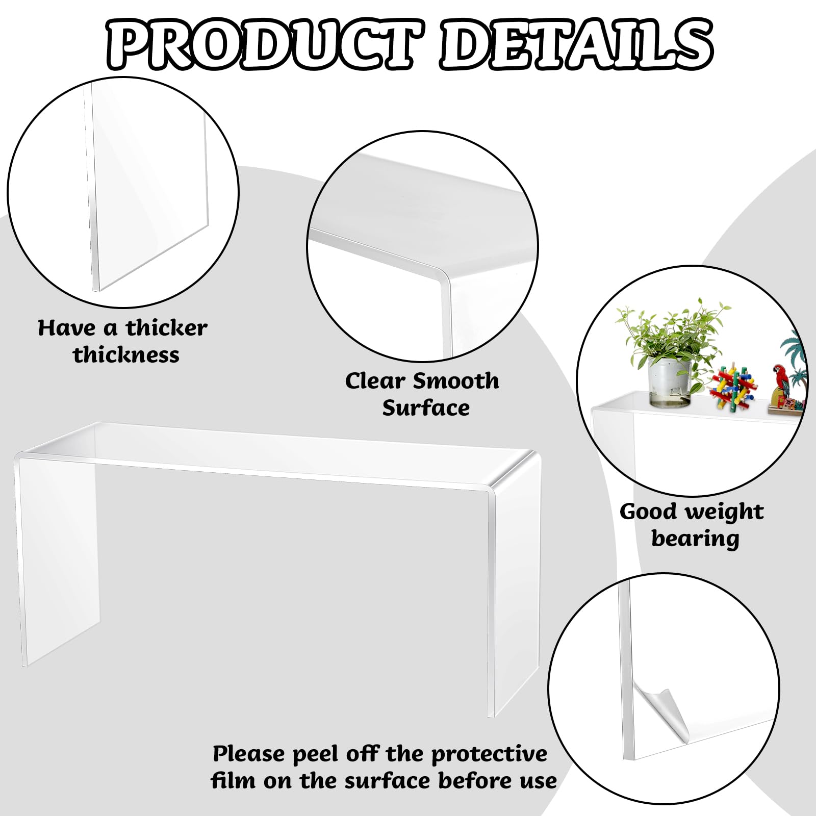 Soaoo 4 Pcs Large Clear Acrylic Riser for Display Acrylic Shelf Riser Jewelry Display Stand Retail Desktop Display Stand for Cupcake, Collectibles, Organize, Decor (10.25 x 4 x 4.25 Inches) 1
