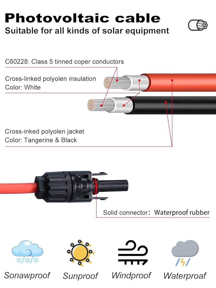 防水MC4コネクタ付きソーラー延長ケーブル 6m（10AWG）ペア Amazon.co.jp: LVYUAN ソーラーケーブル 4sq 11AWG 長さ10m 最大