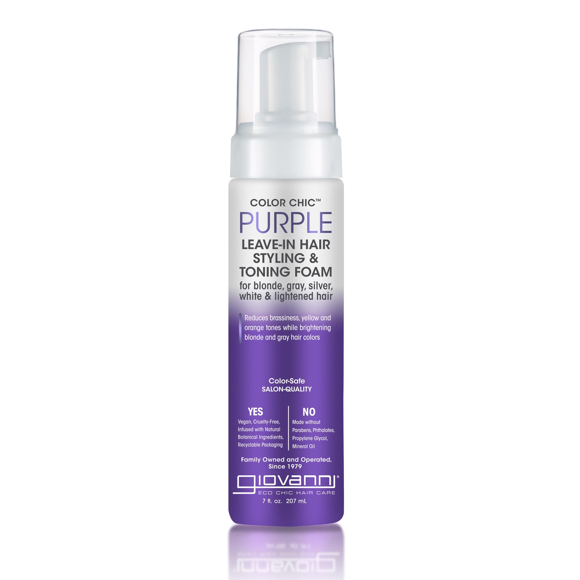 GIOVANNI Color Chic Purple Leave-In Hair Styling & Toning Foam - Purple Foam for Blonde, Gray, Brassy, Fine Hair, Gives Volume & Shine for Women & Men - 7 fl oz (Pack of 1)