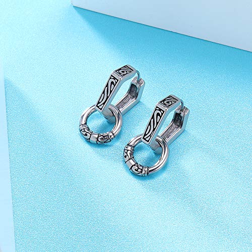 Pair Hexagon Circle Surgical Steel Earrings Unisex Vintage Gothic Punk Hoop Dangle Earrings For Women Men #TOP3