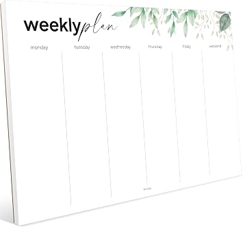 Weekly Planner Notepad, Undated Tear Off Weekly Desk Planner, 11.5" x 8", Greenery Design on Bright White Paper, Thick Premium Paper with Cardboard Backing for Work, Office & Home.