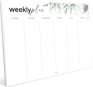 Weekly Planner Notepad, Undated Tear Off Weekly Desk Planner, 11.5" x 8", Greenery Design on Bright White Paper, Thick Premium Paper with Cardboard Backing for Work, Office & Home.