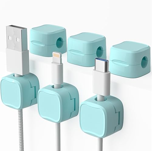 Miniatura 13 de Paquete de 6 organizadores magnéticos de cables y clips para cables, gestión de cables ajustables debajo del escritorio, soporte de alambre adhesivo
