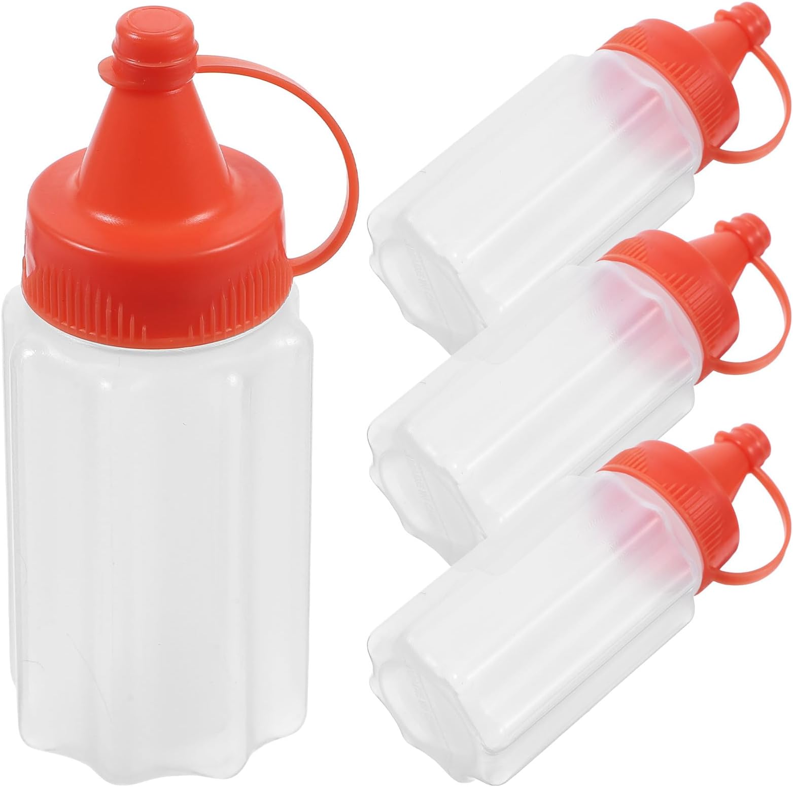 4pcs Red Small Squeeze Condiment Bottles for Kitchen, Portable Red Plastic Mustard and Salad Sauce Dispenser Set, Home Cooking and Bbq Dressing Bottles