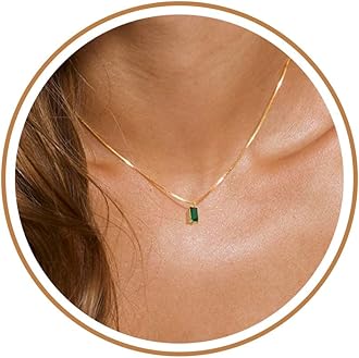 Diamond Necklaces for Women 14K Gold Plated Emerald Birthstone Necklace for Women Mothers Dainty Gold Necklace Blue Green Cubic Zirconia Pendant Necklace Birthday Gifts for Women Jewelry