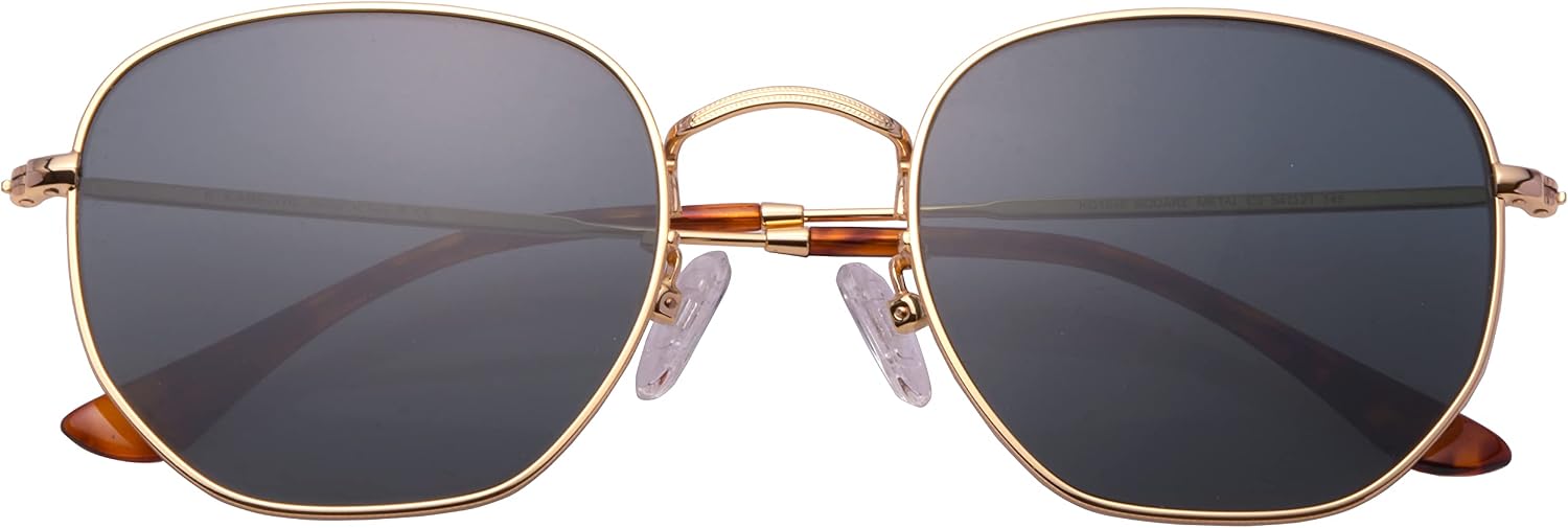 Retro Glass Lens Hexagonal Sunglasses for Men Women Vintage Square Metal Frame Flat Lens Sun glasses