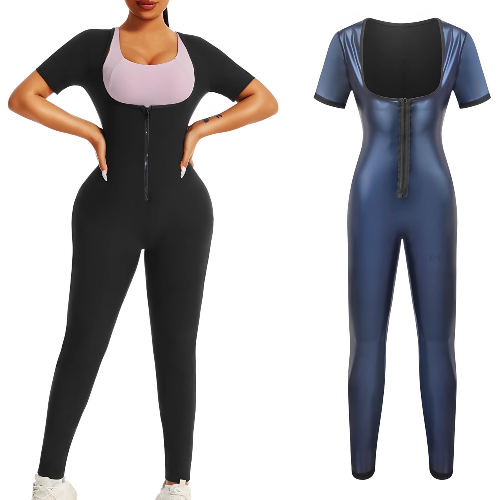 Women'S Sauna Suit, Elastic Full Body Romper For Weight Loss, Short Sleeve For Yoga, Running, And Fitness