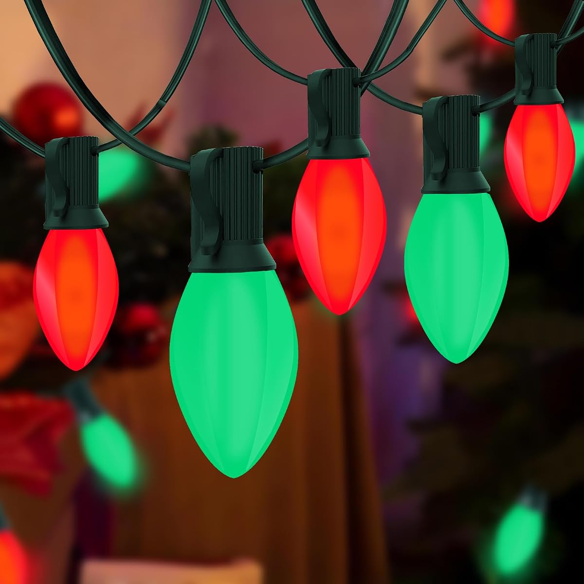 C7 Led Red And Green Christmas Lights, 25Ft Outdoor Christmas String Lights