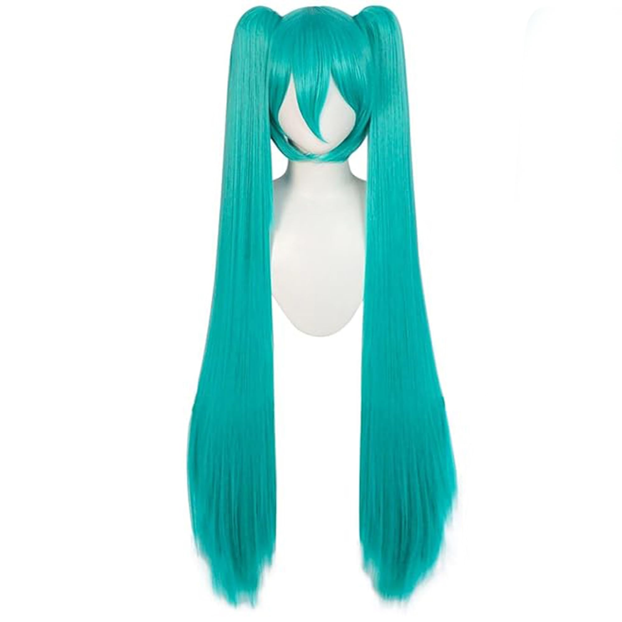 Green Cosplay Wig for Women with Two Detachable Ponytail 47 Inch / 120cm Long Hair Long Straight Synthetic with Bangs for Halloween Costume Party Anime (Green) - Image 2