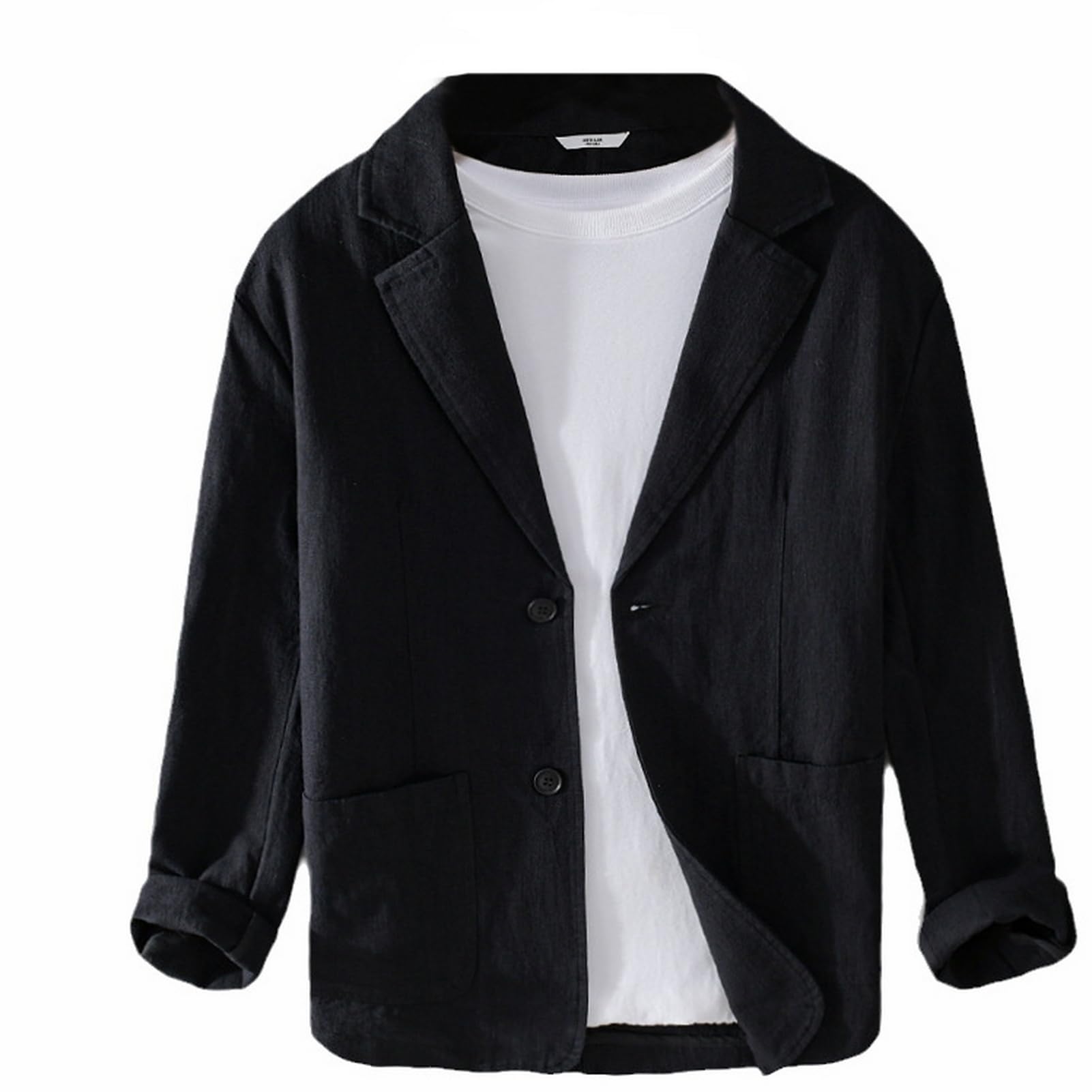 GIBZ Blazers de Lino para Primavera y Verano para Hombre Chaqueta de Traje Sencilla y Versátil con Solapa con Muescas Blazer Abrigo Deportivo de 2 Botones con Bolsillo