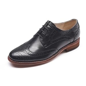 Womens Perforated Classic Lace-up Oxfords Brogue Wingtip Round Toe Derby Saddle Leather Shoes for Women Girls Lady Wife