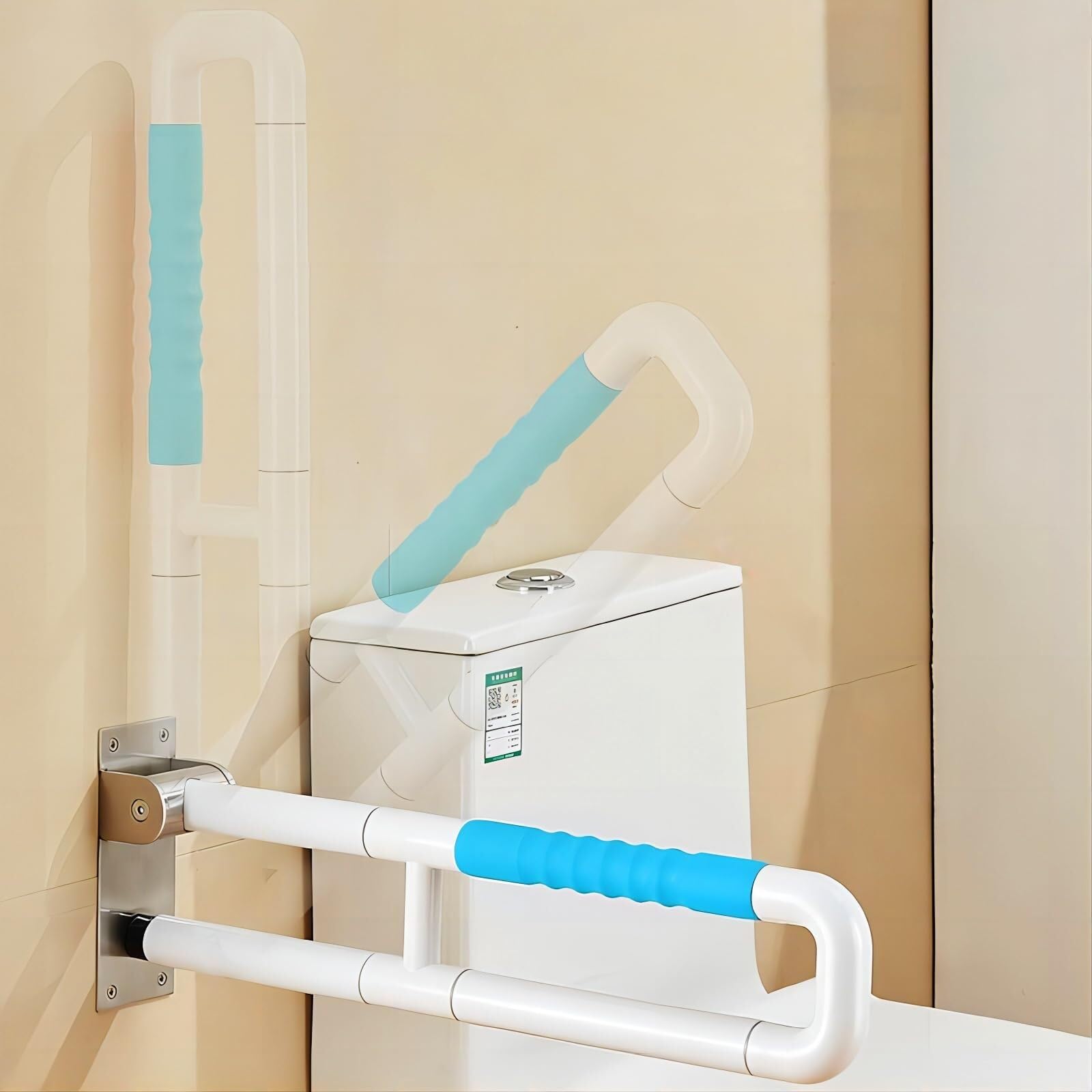 X&Z-XAOY Barandillas De Seguridad Abatibles En Forma De U para WC Barras De Agarre Plegables para Baño Asideros De Inodoro Antideslizantes,27.6″