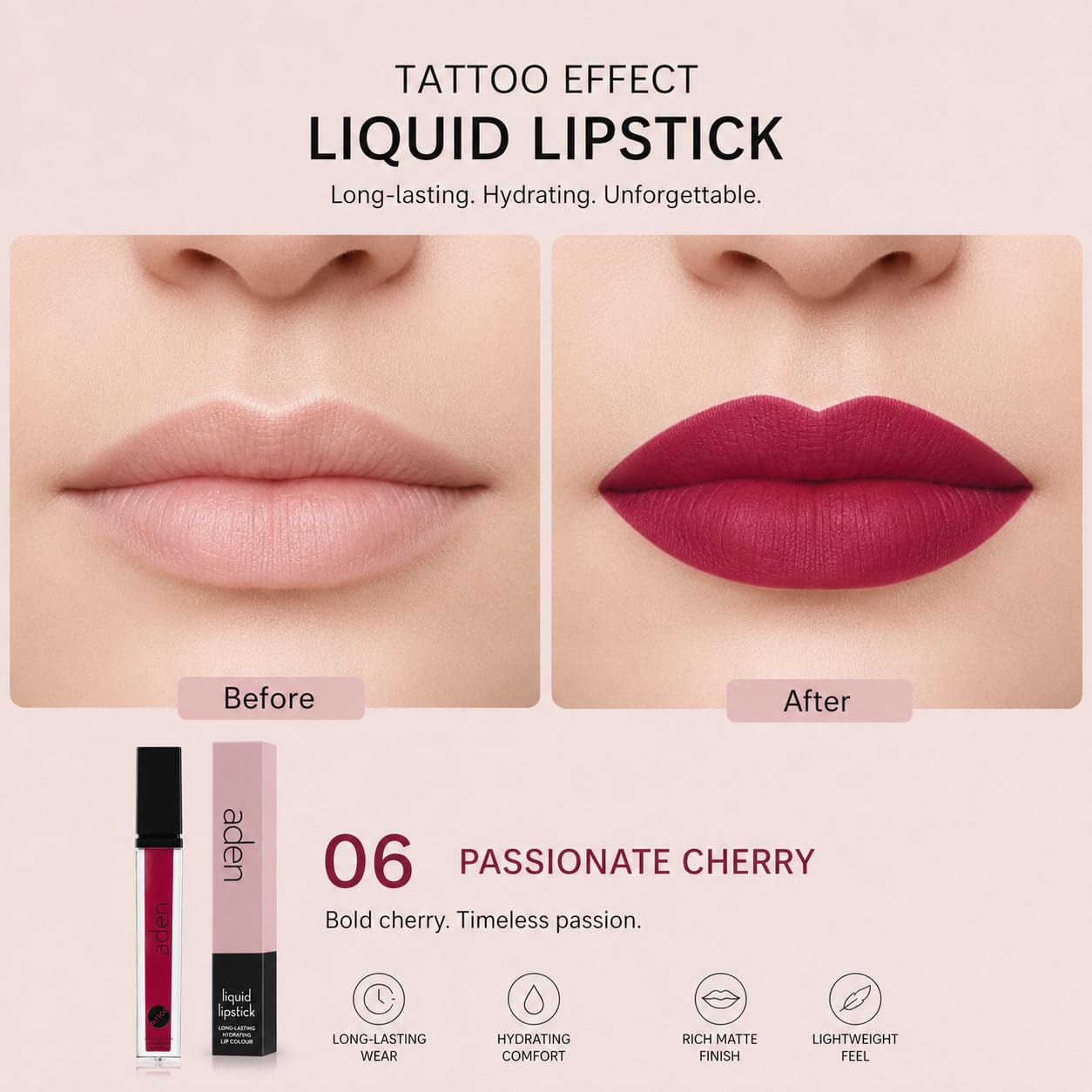 Lippenstift Tattoo - Hochpigmentiert mit MATTE FINISH 7ML - Made In Italy (06 Passionate Cherry)