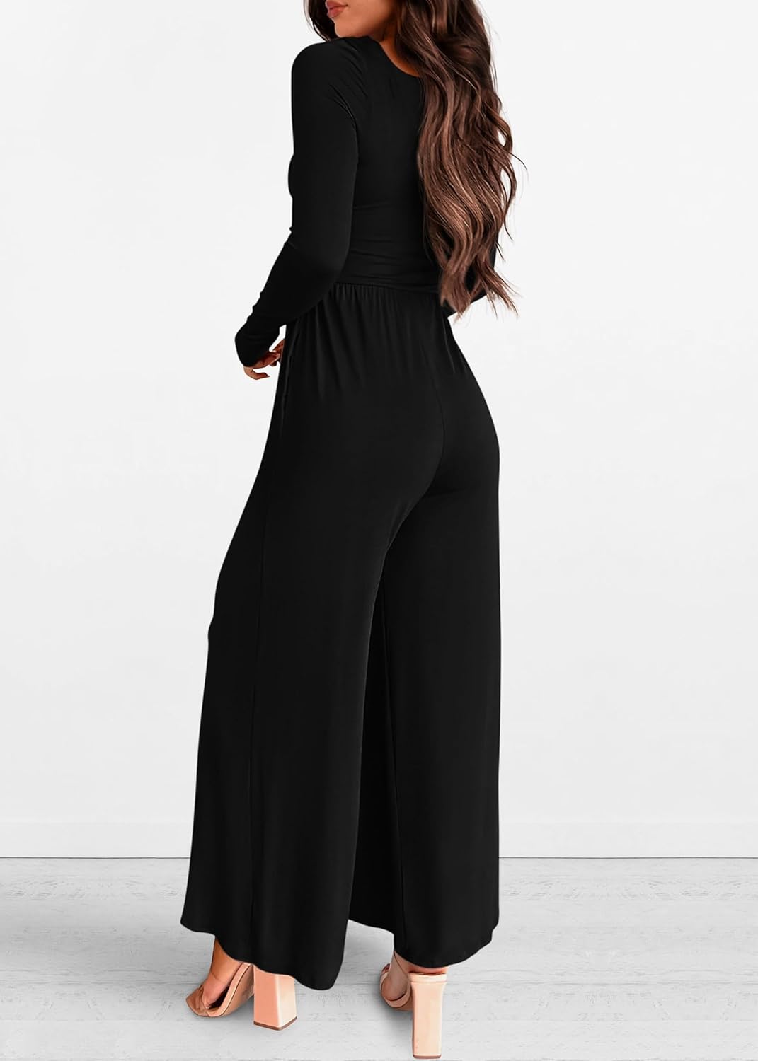 KIRUNDO Long Sleeve Jumpsuit for Women 2026 Spring Outfits Summer One Piece Square Neck Wide Leg Pants Romper With Pockets - Image 2