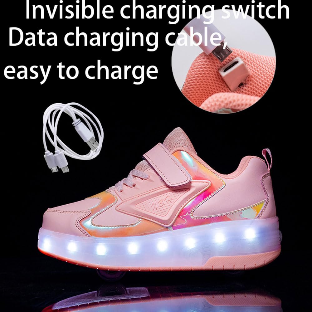 Wrotki dziecięce wrotki, LED z świecącymi kółkami, unisex, dla chłopców, dziewcząt, sportowe trampki ze zdejmowanymi kółkami, ładowalne, tryb 2 w 1, jazda na łyżwach
