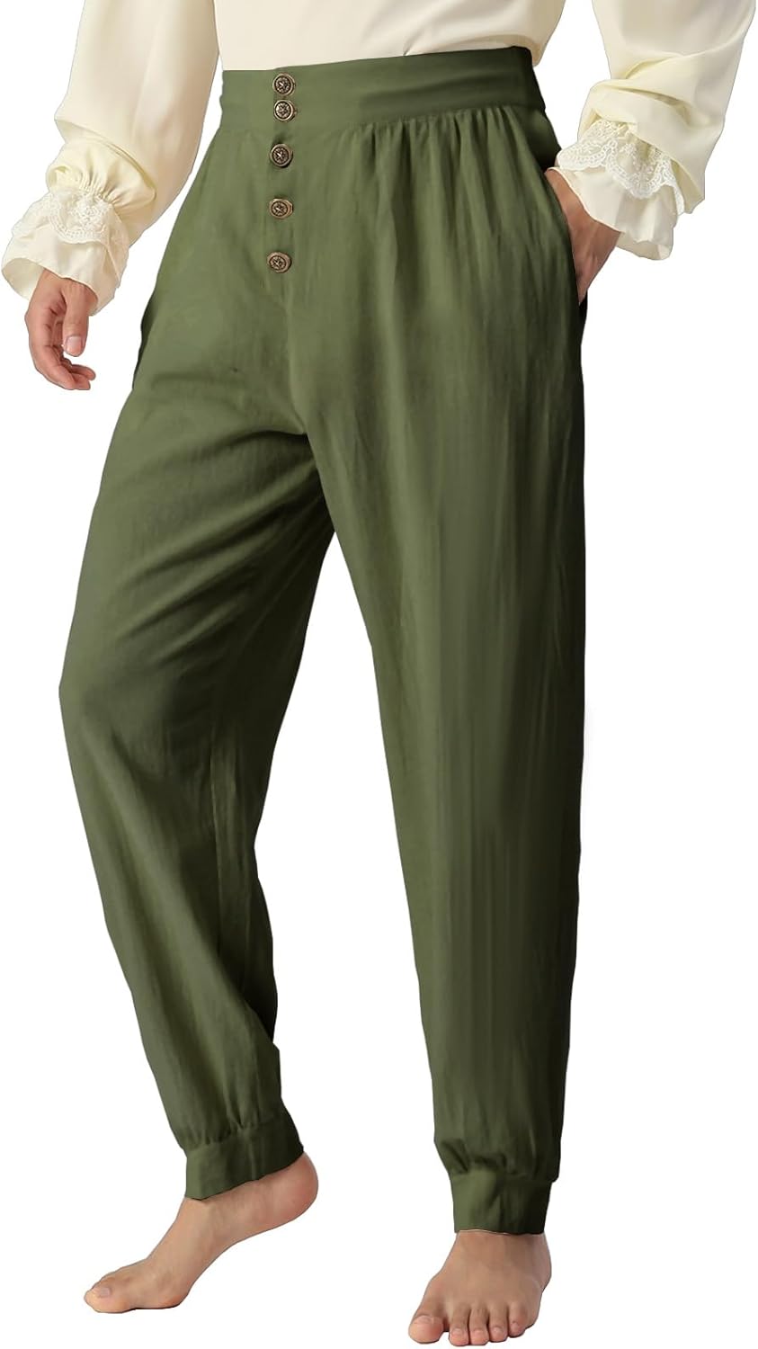 Pirate Pants Mens Renaissance Medieval Pant Ren Faire Viking Trousers with Retro Buttons