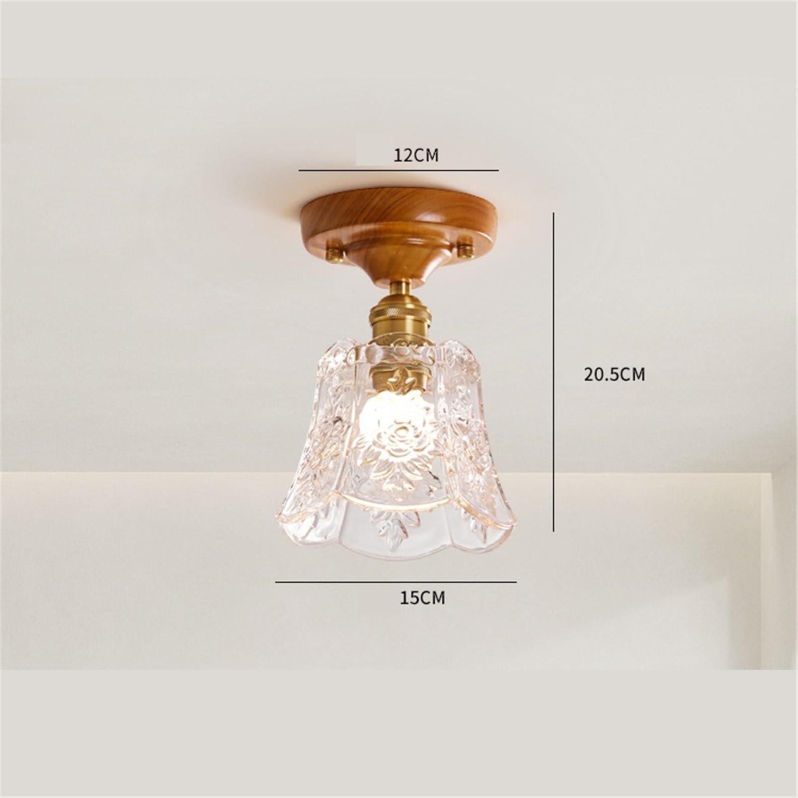 Lampa sufitowa do sypialni, retro, drewniana, korytarza, korytarza, szkło, kwiat, dekoracja wejściowa
