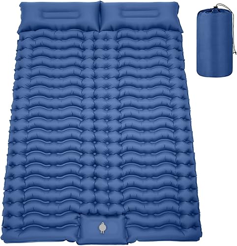 Colchoneta de dormir doble para acampar inflable con almohada bomba de pie incorporada, tapete de campamento de 4 pulgadas de grosor, impermeable,
