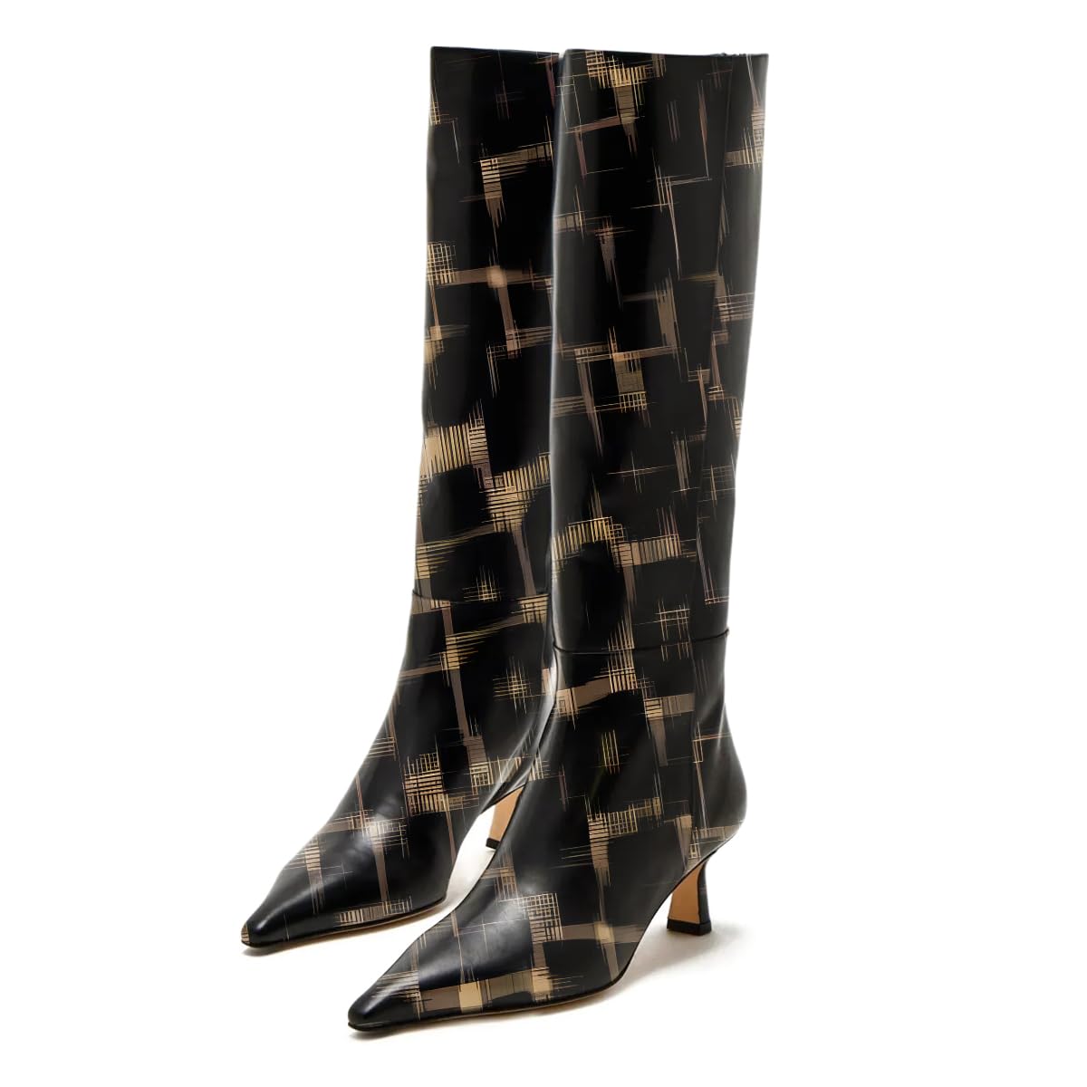 Zszszsu Womens Pointed Toe Knee High Boots with Kitten Heels Back Zipper Daily Wear Stylish Fashion Tall Boots