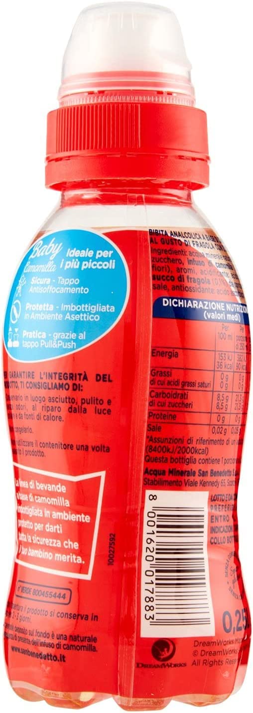 24x San Benedetto Baby Camomilla Fragola,Kamille mit Erdbeergeschmack,Kohlensäurefreies Getränk in Natürlichem MineralwasserPull-Push, 25cl + Italian Gourmet Polpa di Pomodoro 400g Dose