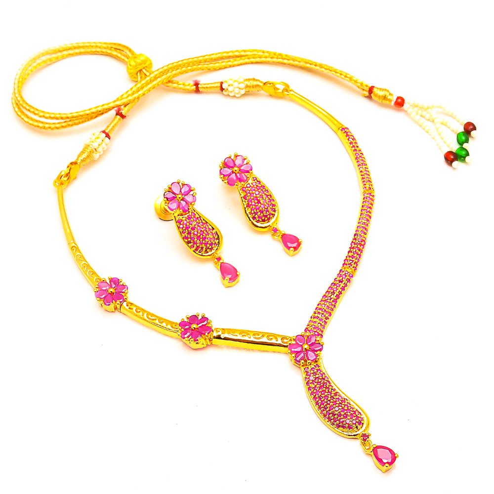 Necklace Set Gold Plated Gemstone Cz Precious Original Look Handmade Real Branded Jewelry 6284 for Women Girls