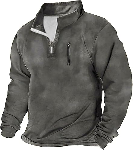 Miniatura 2 de Muscularfit Camisetas de moda para hombre, media cremallera, manga larga, color liso, casual, holgada, para el trabajo, fitness, ropa al aire libre