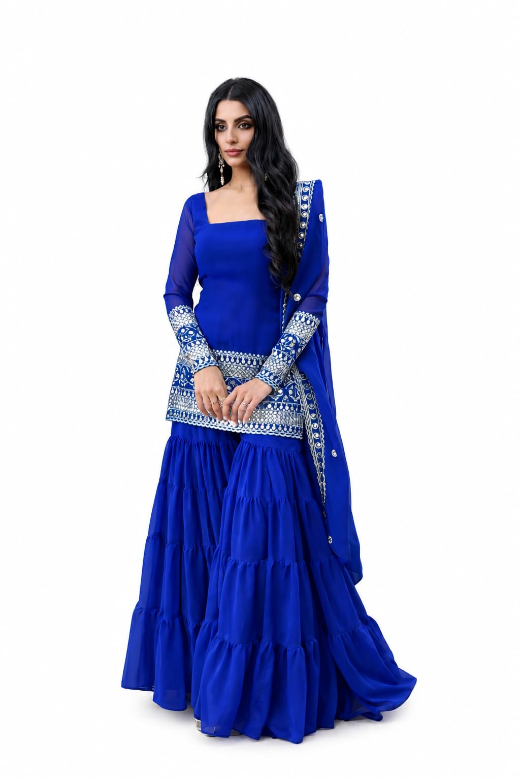 Women's Designer Embroidered Kurti with Sharara & Dupatta Set-picture-52