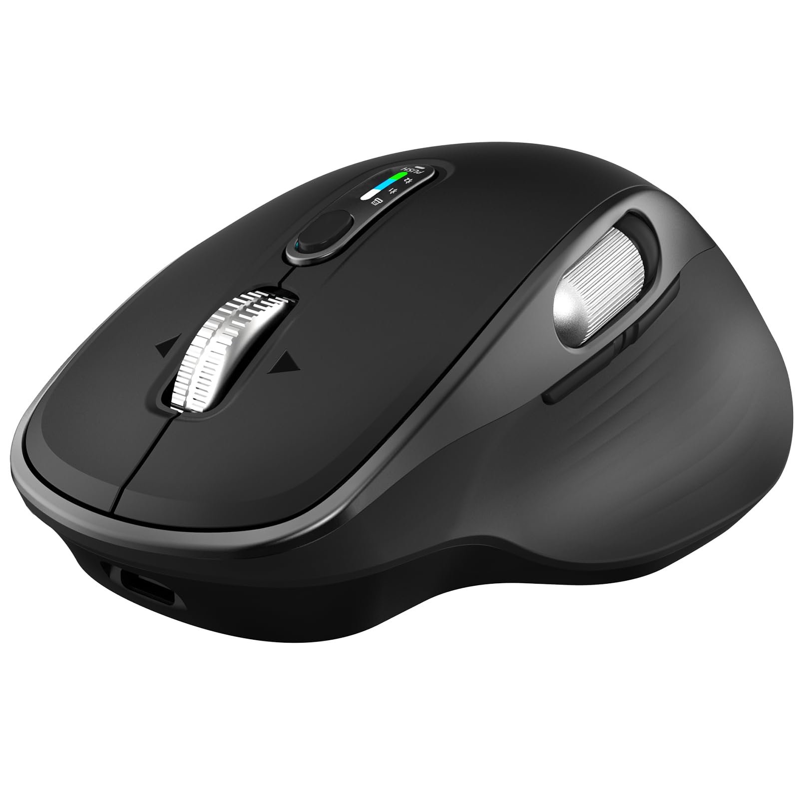 Ratón inalámbrico recargable por Bluetooth con 8 botones programables, color negro | Ratón óptico ergonómico multidispositivo con 5 DPI ajustables para laptop, iPad, PC, manos medianas a grandes