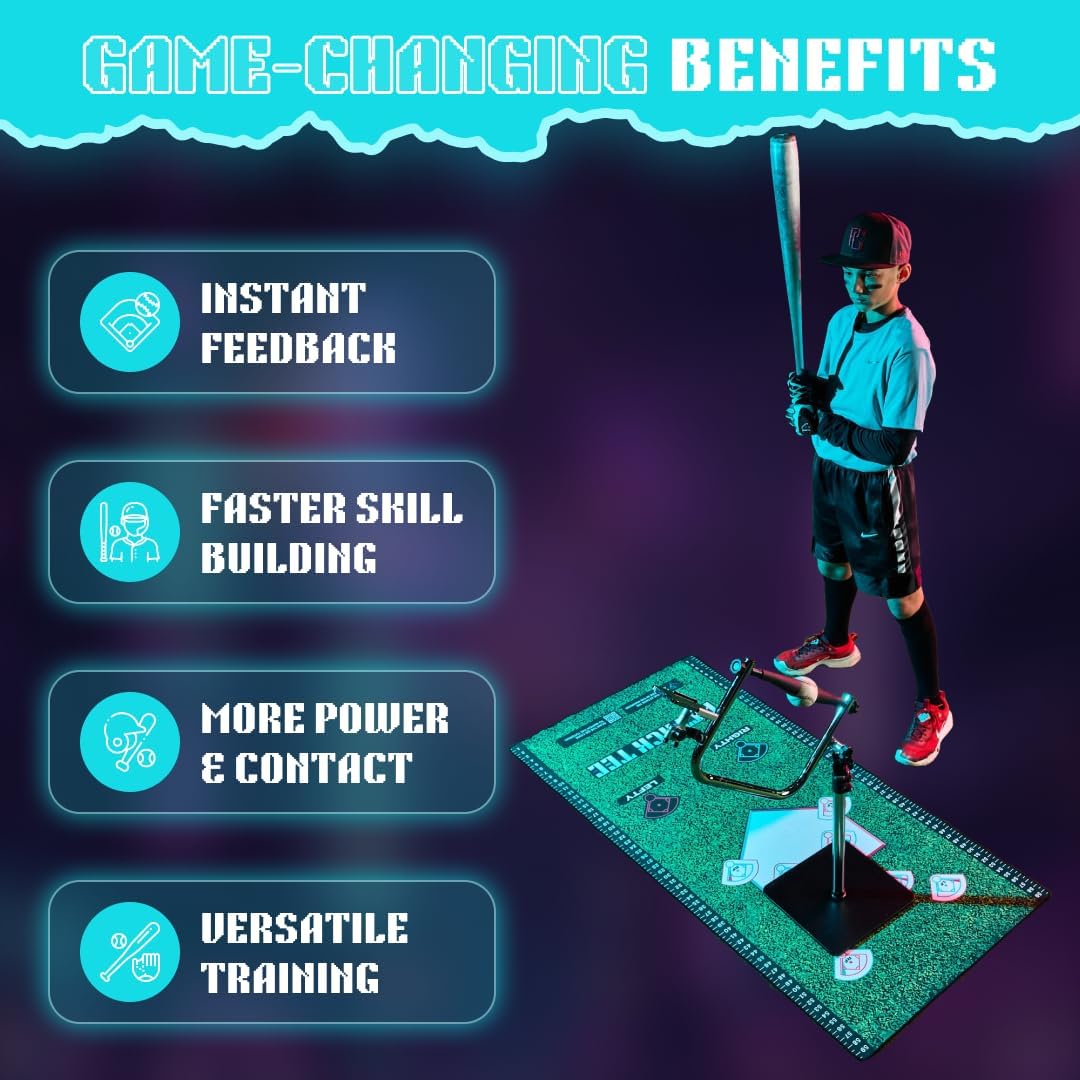 Attack Mat - Premium Batting Mat for Baseball & Softball Practice, Baseball Hitting Mat with Optimal Contact Point, Tee, and Foot Placement Placement Guide. Ideal for Hitting Instructors.