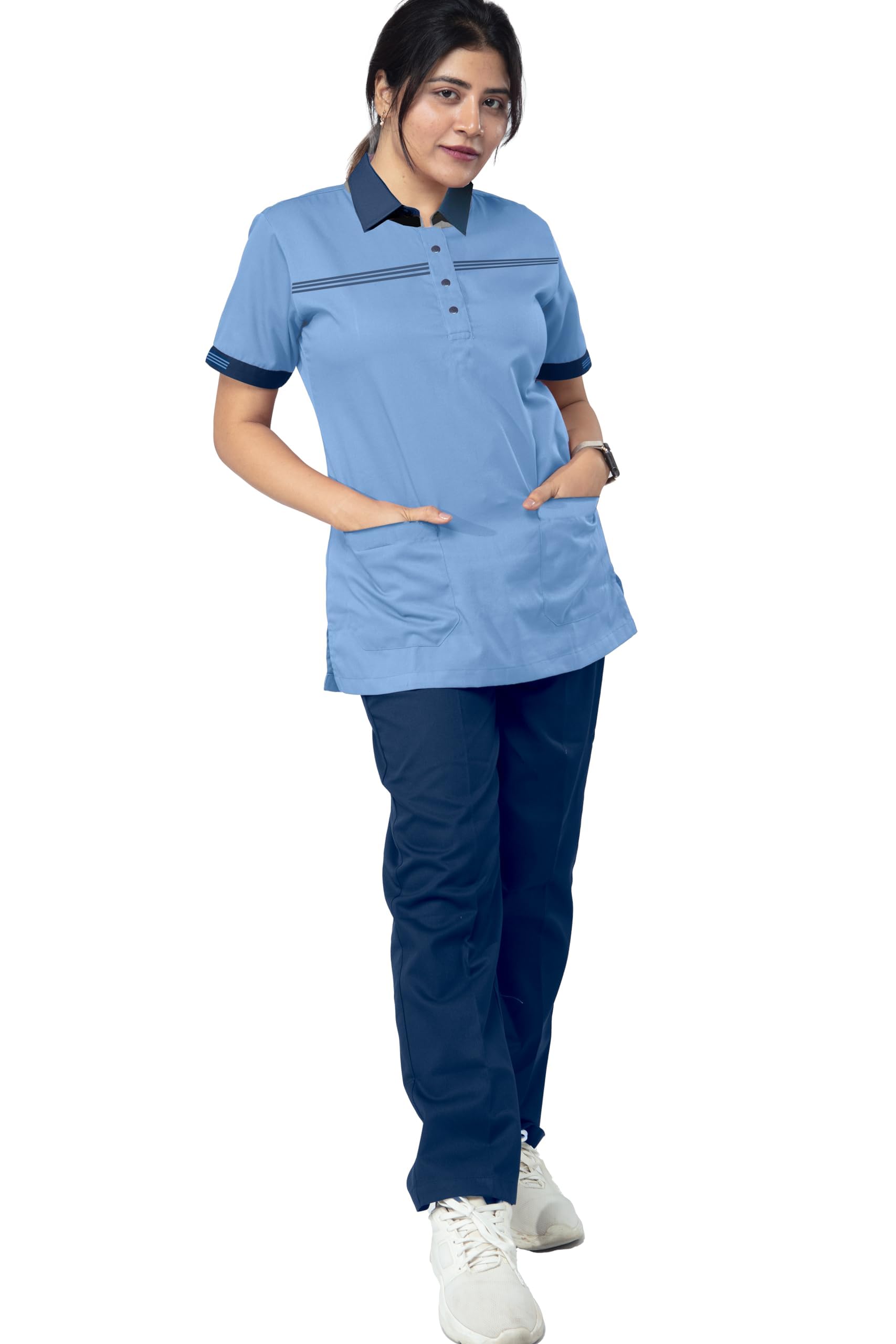 UNIFORM CRAFT Female Support Staff Uniform – Ideal for support staff, house helps, office helps, servant uniforms, housekeeping teams & cleaning staff (Ocean Blue, XXL)