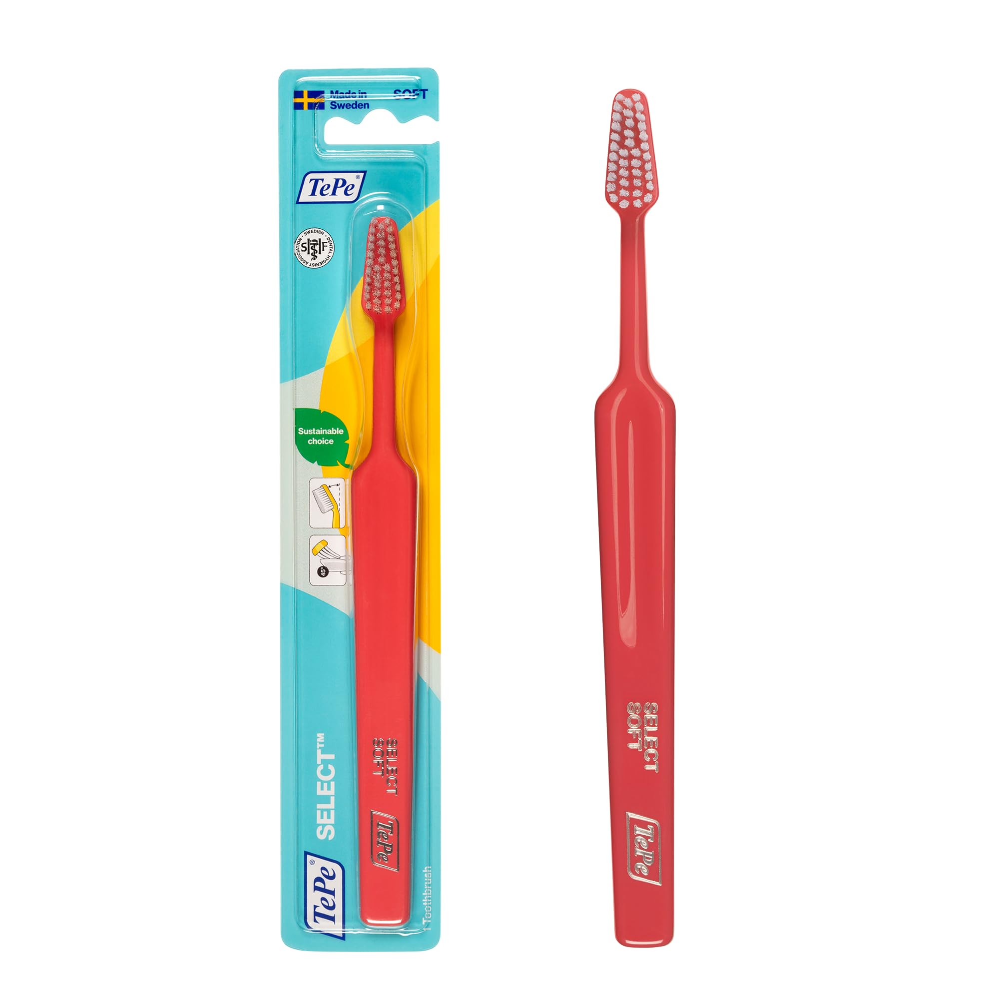 TePe Select Toothbrush, Soft, 1pc, efficient for Plaque Removal with Tapered Brush Head, Gentle Cleaning with Soft Bristle Toothbrush