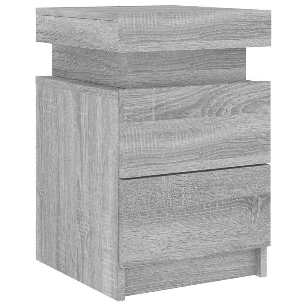 vidaXL Comodini con Luci LED 2pz Grigio Sonoma 35x39x55 cm