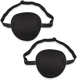SWKJ 2 PCS Set Eye Patch Single Eye Mask with Adjustable Buckle Soft and Comfortable Pirate Eye Patch for Adults and Kids for Amblyopia Lazy Eye- Black