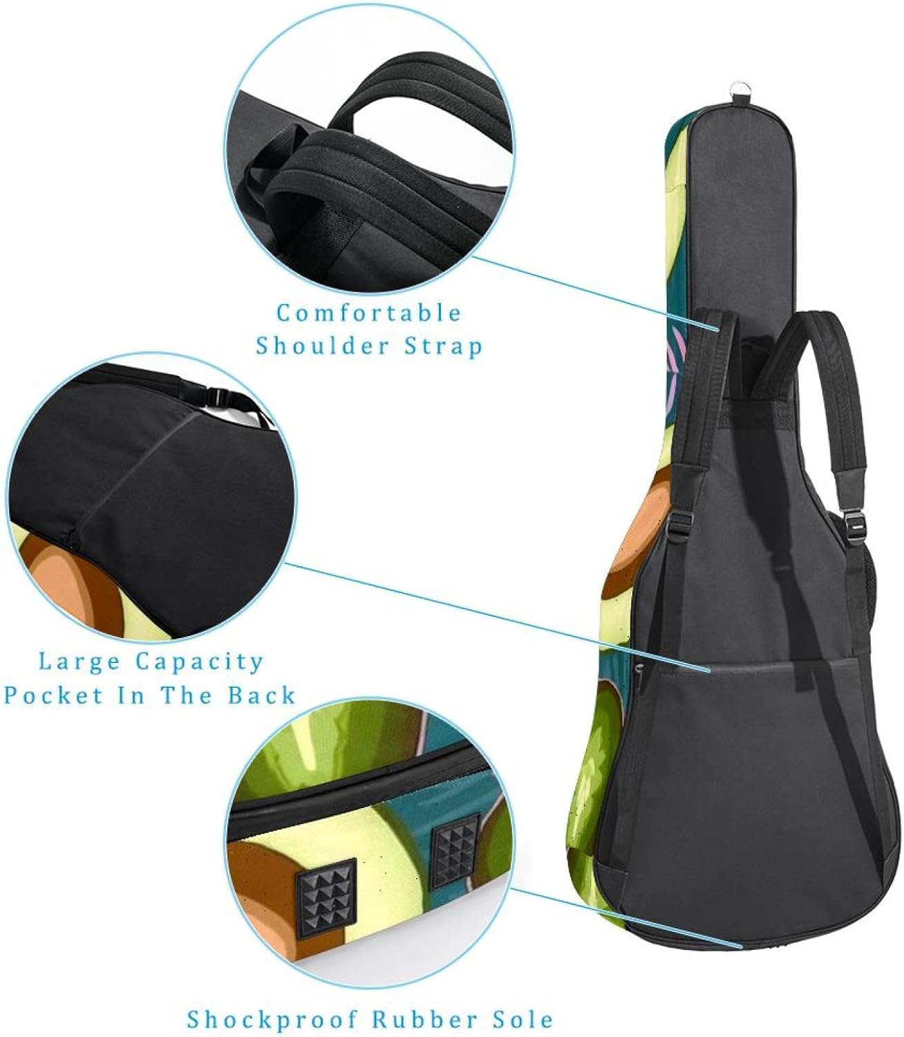 Fresh avocado Guitar Bag 40 41 42 In 2 Pockets Guitar Case Waterproof Guitar Case Resistent Oxford Cloth 0.4 In Extra Thick Sponge Padded for Acoustic Guitar