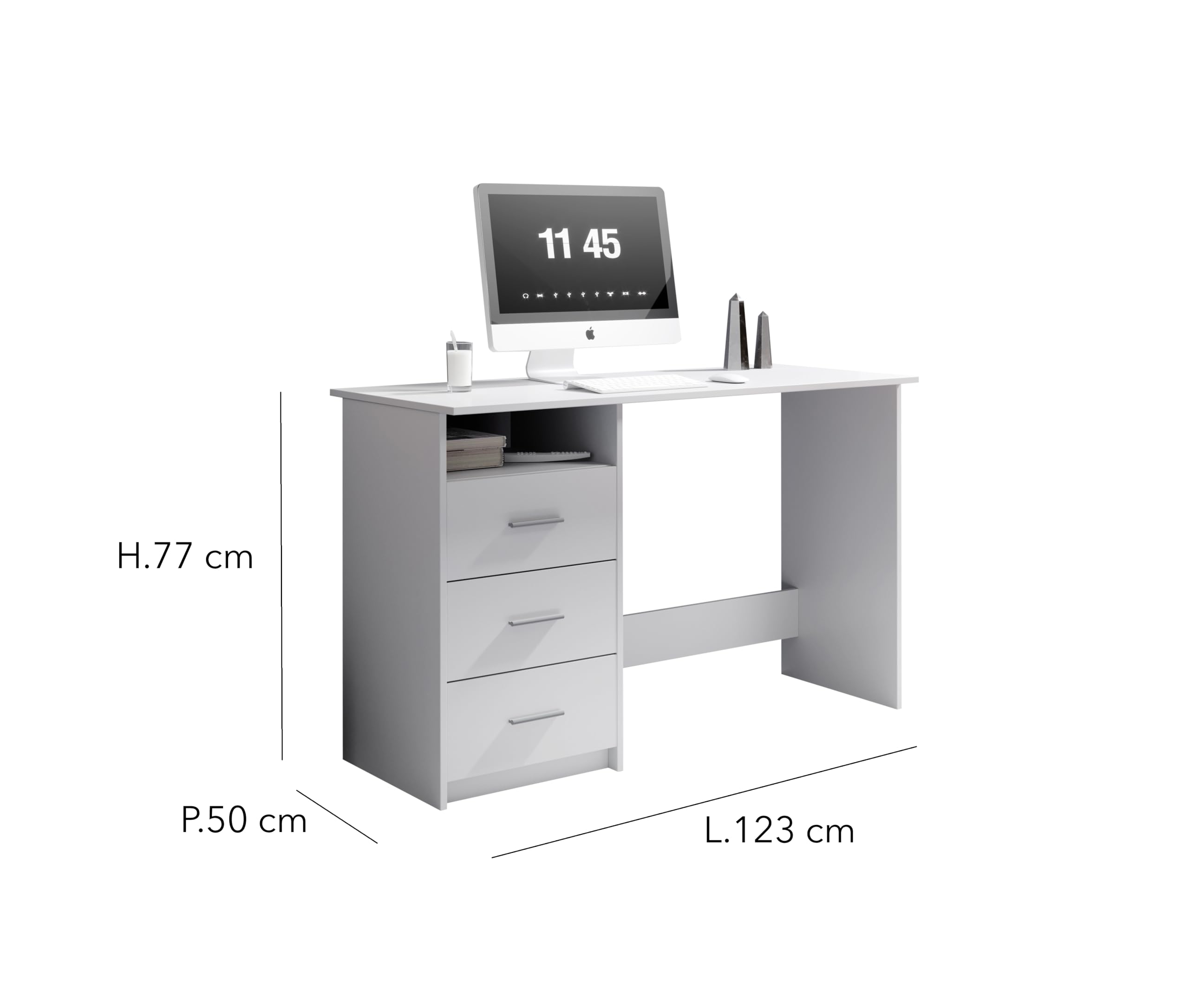 Scrivania con Cassetti 120 cm Bianca 123x50x77 cm | 3 cassetti integrati, ampio piano di lavoro, design moderno, per ufficio, studio e cameretta