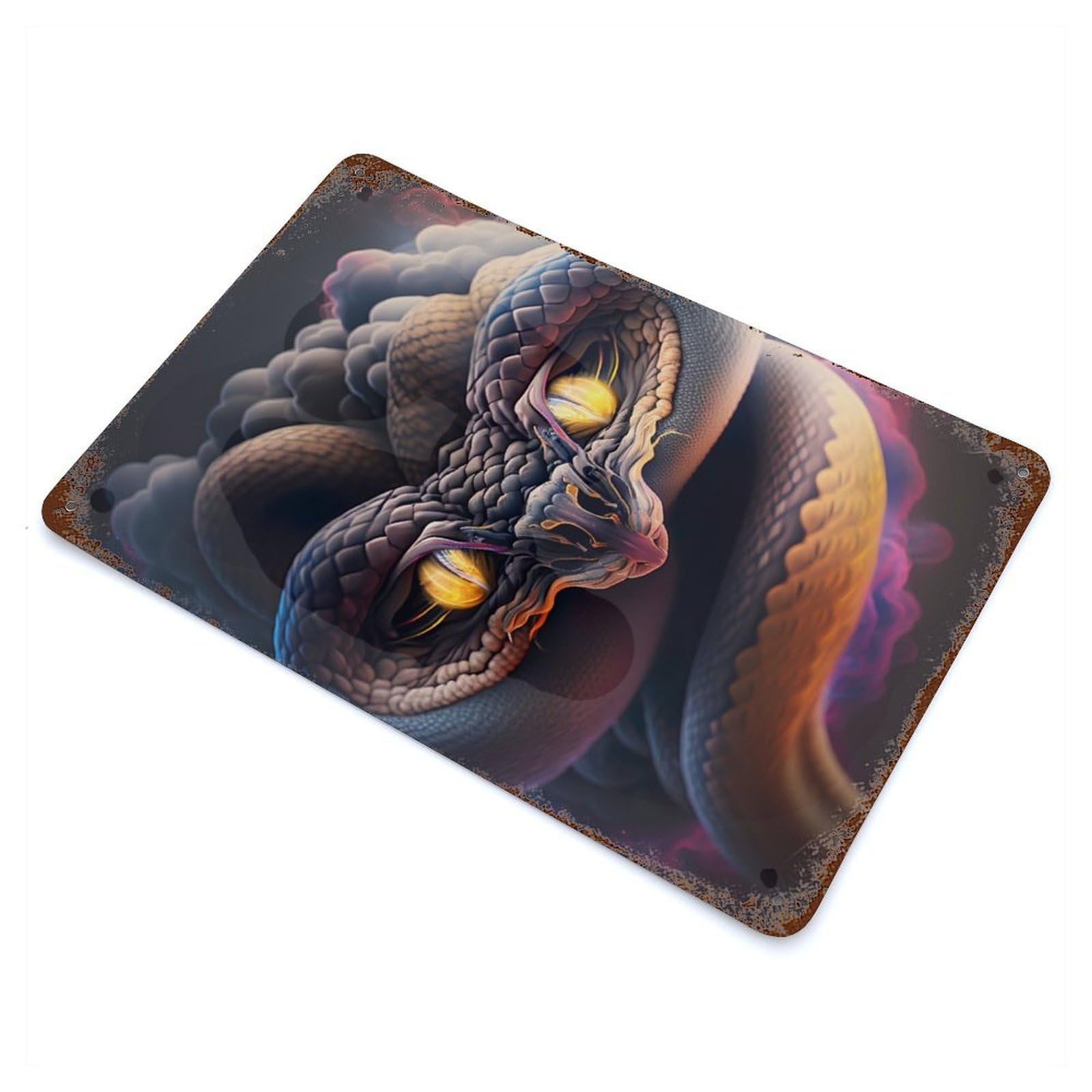 Snake in Smoke Aged Metal Wall Plaque 11.8"x7.9", Industrial Home Decor for Pub, Kitchen And Man Cave Decor
