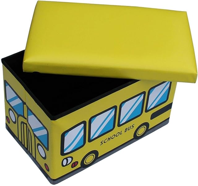 School Bus Folding Original GMMH Toy Storage Chest Can Also Be Used as a Stool [Safari Design] Foldable