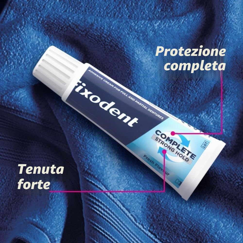 Fixodent Set di 3 creme adesive complete per protesi dentarie 47 g – Sapore di menta fresca – Tenuta e comfort per tutto il giorno – Giunto solido per protesi dentarie complete e