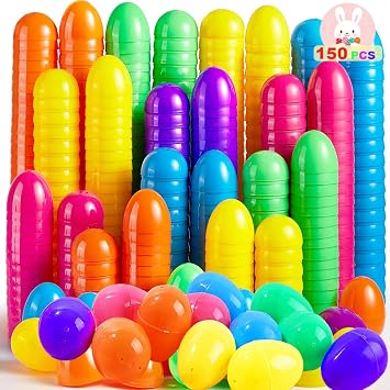150PCS Plastic Easter Eggs, 2.4" Empty Eggs Fillable, Colorful Bright Egg Bulks for Easter Hunt Party Favor, Basket Stuffers Fillers, Filling Treats