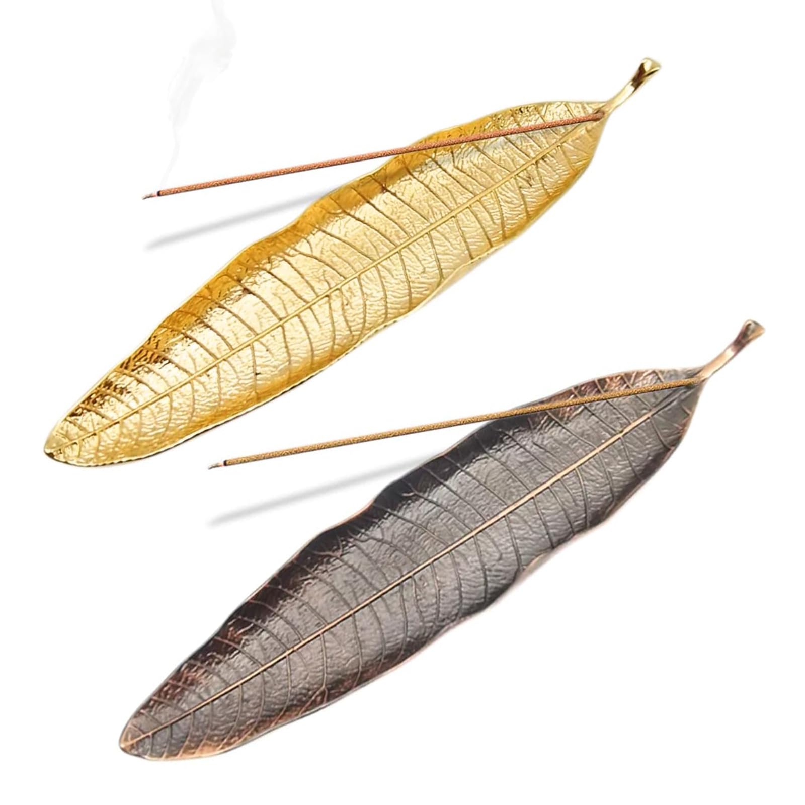 SWYSGS Incense Stick Holder Metal Leaves Ash Catcher 26 cm Long Incense Burner for Home Decor Accessories Craft Gift Copper 28 cm Metal Incense Burner Incense Holder Leaf Shape