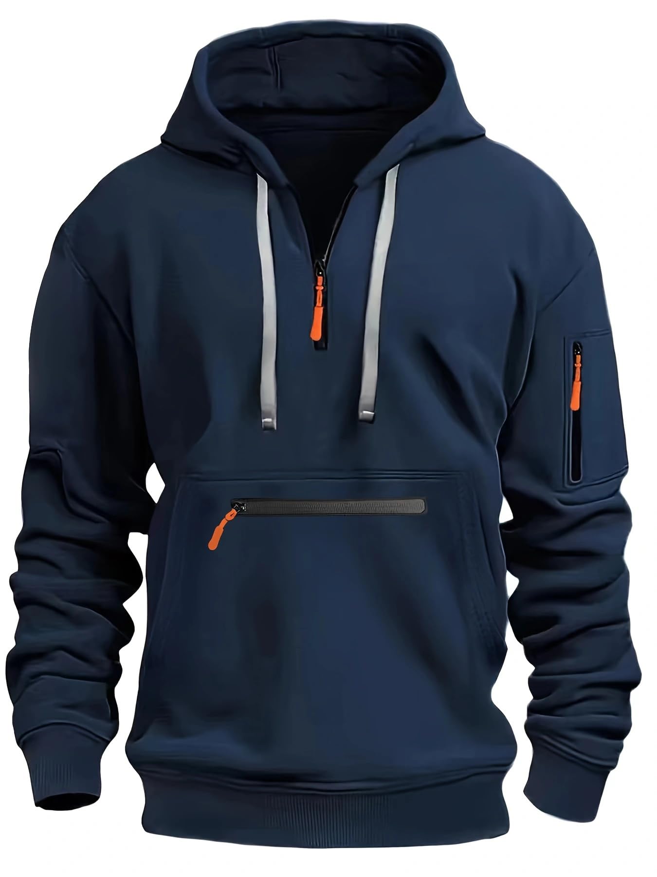 Felpa con cappuccio e cerniera casual da uomo, a maniche lunghe, nera