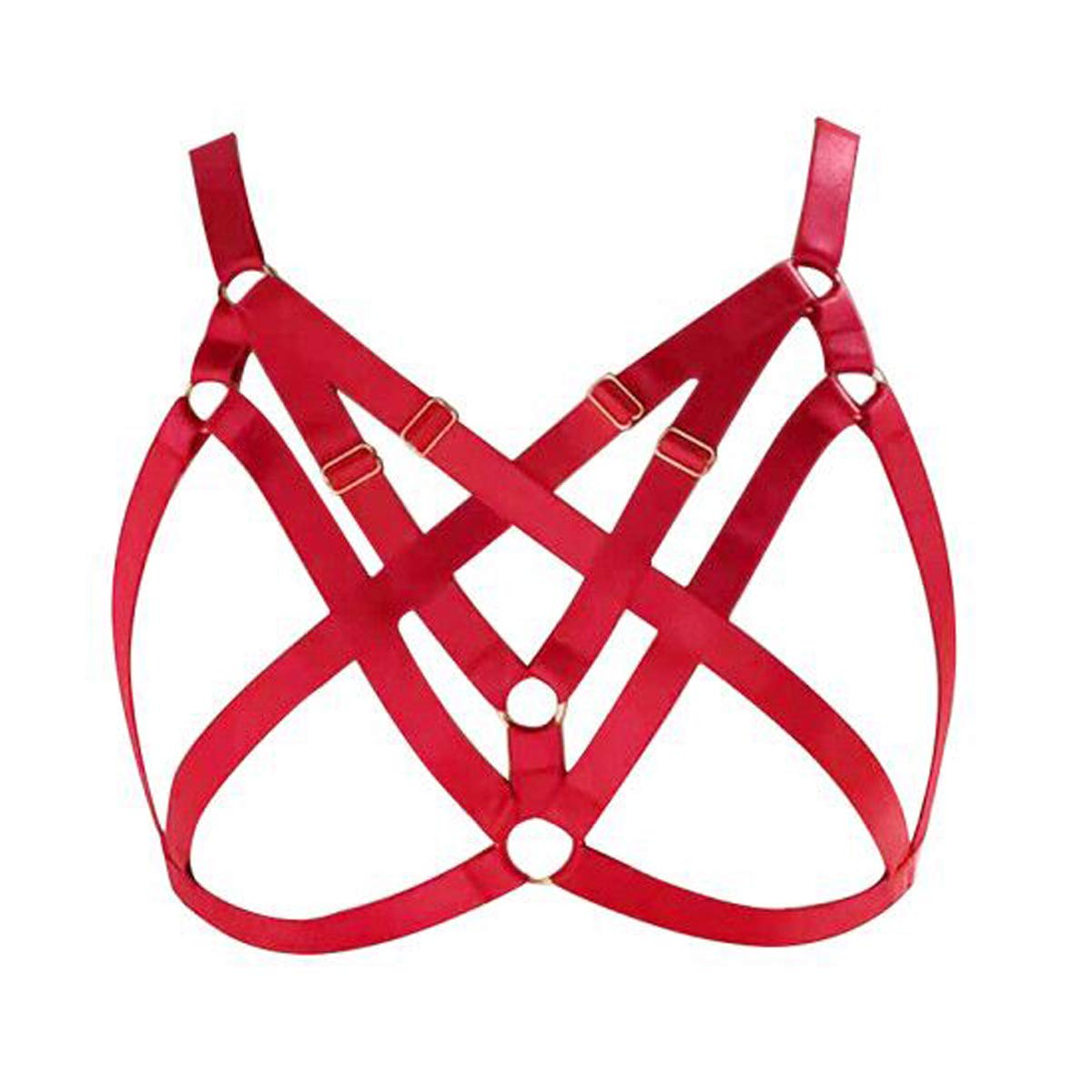 LIVE4COOL Women Harness Elastic Cupless Cage Bra Sexy Lingerie for Women Adjustable Hollow Out Crop Top Exotic Strap Bra: Red