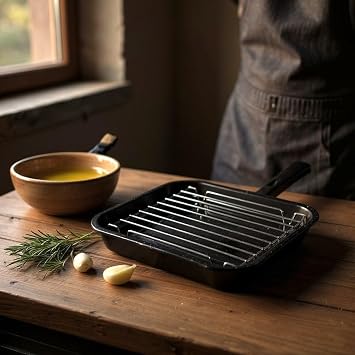 28cm Vitreous Enamel Grill Pan & Handle, Wire Rack, Made in England by Chabrias LTD